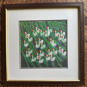 Framed Hand-stitched Artwork with White Swans